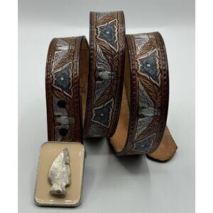 Allison Daniel Design Brown Leather Eagle Silver Tooled Belt Arrowhead Buckle 38